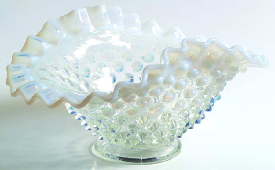 Hobnail French (Opalescent) 7" Oval Crimped Bowl by Fenton-1