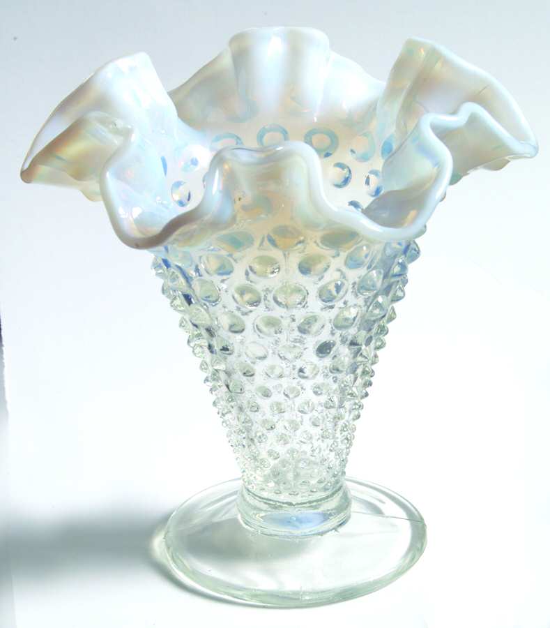Hobnail French (Opalescent) 6" Footed Double Crimped Vase by Fenton-1