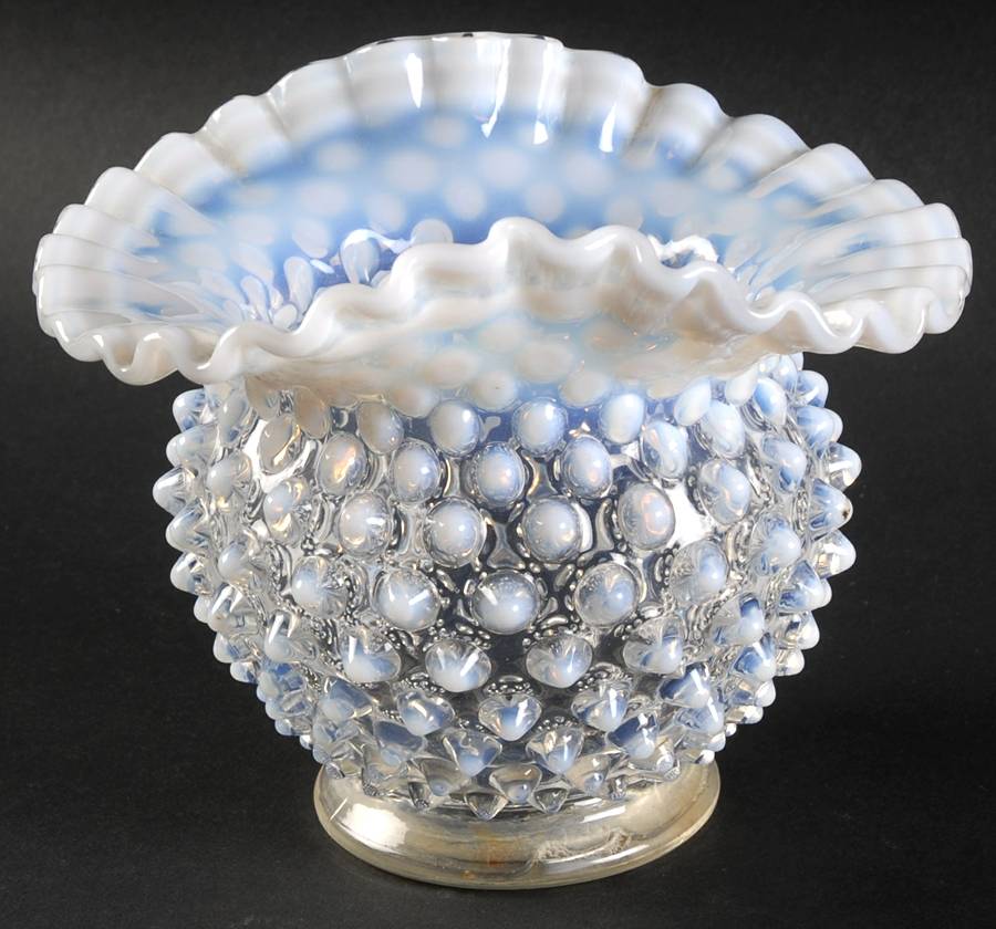 Hobnail French (Opalescent) 4" Crimped Oval Vase by Fenton-1
