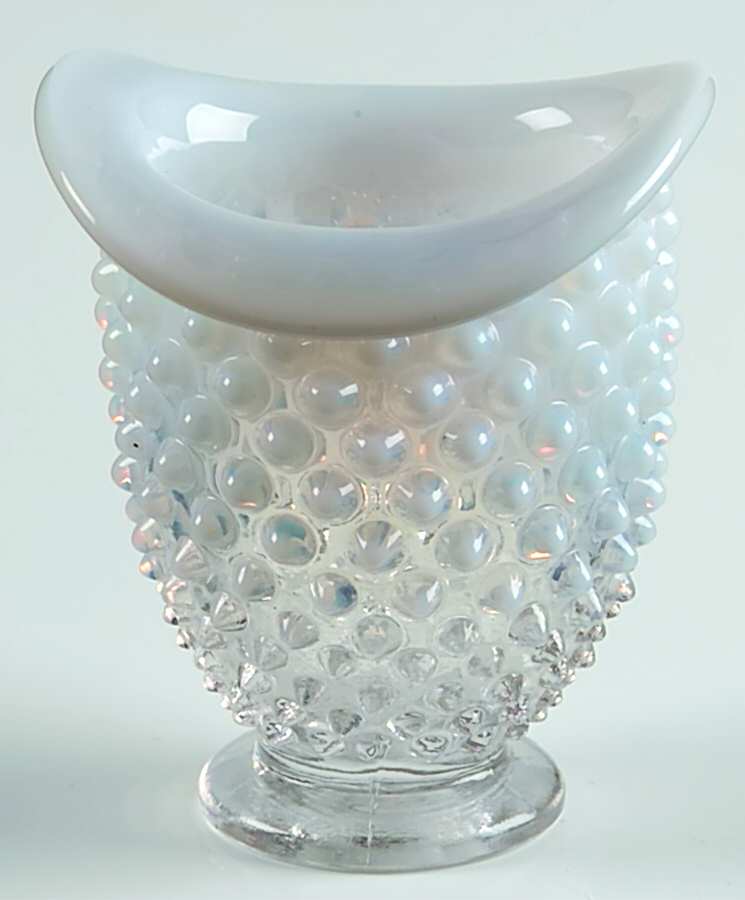 Hobnail French (Opalescent) 4" Miniature Crimped Hat Vase by Fenton-1