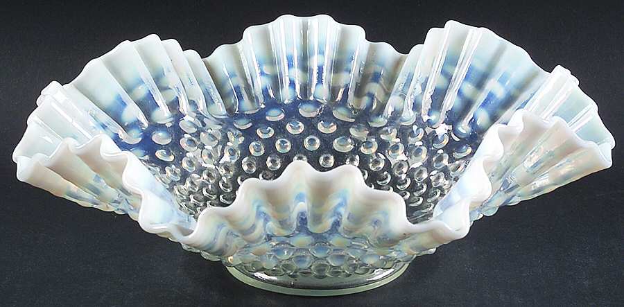 Hobnail French (Opalescent) 11" Round Crimped Bowl by Fenton-1