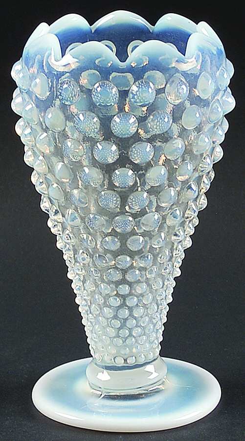 Hobnail French (Opalescent) 6" Footed Crimped Cupped Flared Vase by Fenton-1