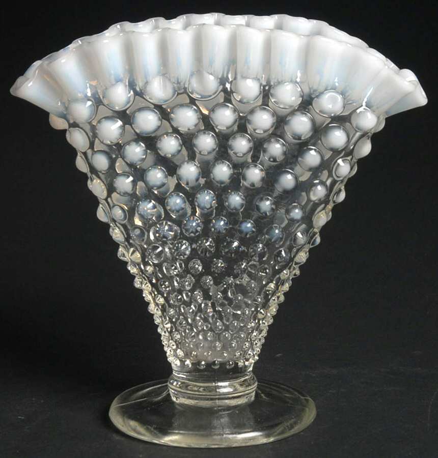 Hobnail French (Opalescent) 6" Footed Crimped Fan Flared Vase by Fenton-1