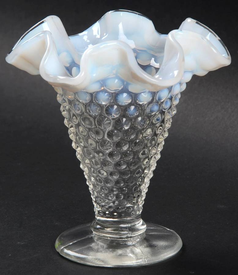 Hobnail French (Opalescent) 4" Double Crimped Footed Vase by Fenton-1