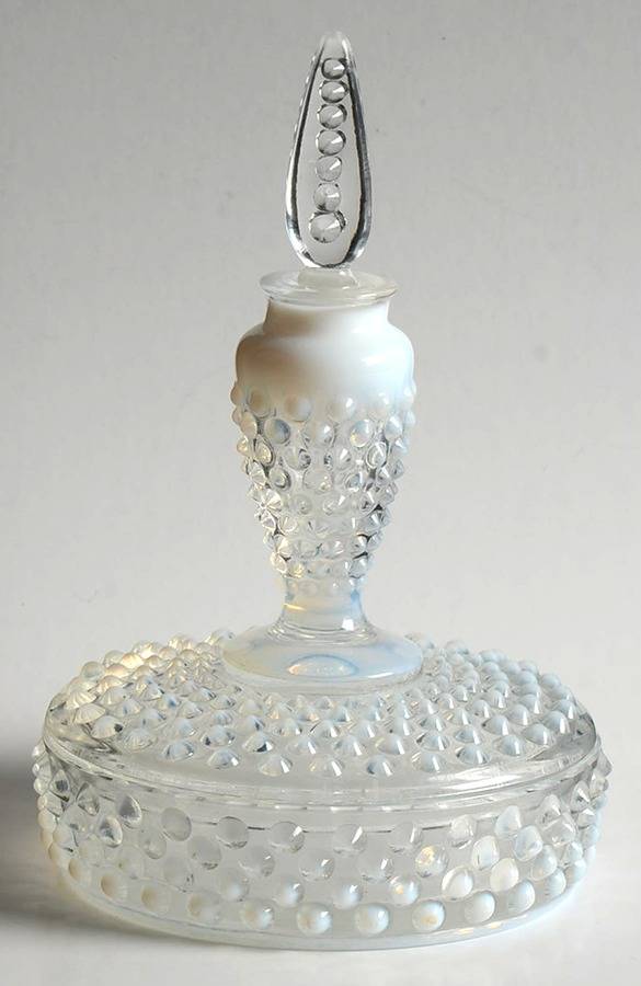 Hobnail French (Opalescent) Puff Box with Perfume Finial & Stopper by Fenton-1