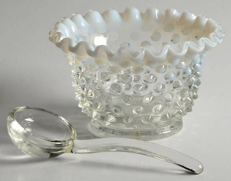 Hobnail French (Opalescent) Mayonnaise and Ladle by Fenton-1
