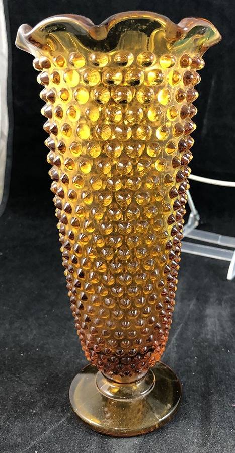 Hobnail Amber (Colonial Amber) 8" Crimped Vase by Fenton-1
