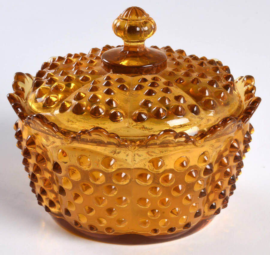 Hobnail Amber (Colonial Amber) Butter Tub with Lid by Fenton-1