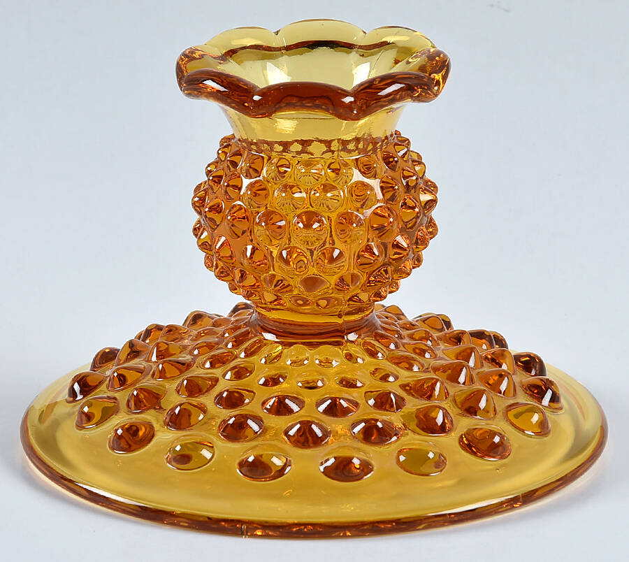 Hobnail Amber (Colonial Amber) 3" Single Light Candlestick by Fenton-1