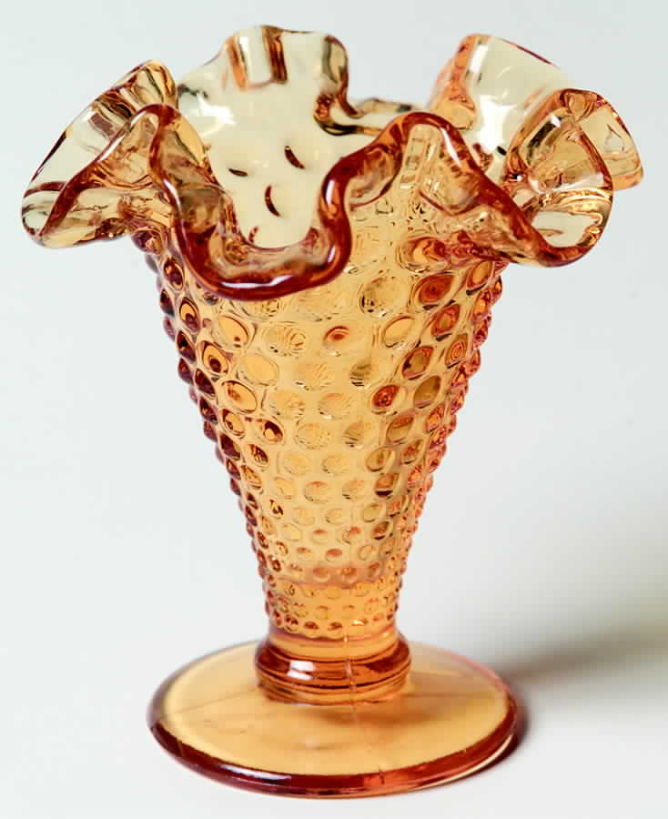 Hobnail Amber (Colonial Amber) 4" Double Crimped Footed Vase by Fenton-1