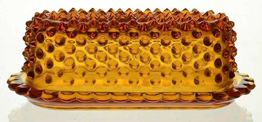 Hobnail Amber (Colonial Amber) 1/4 Pound Covered Butter by Fenton-1