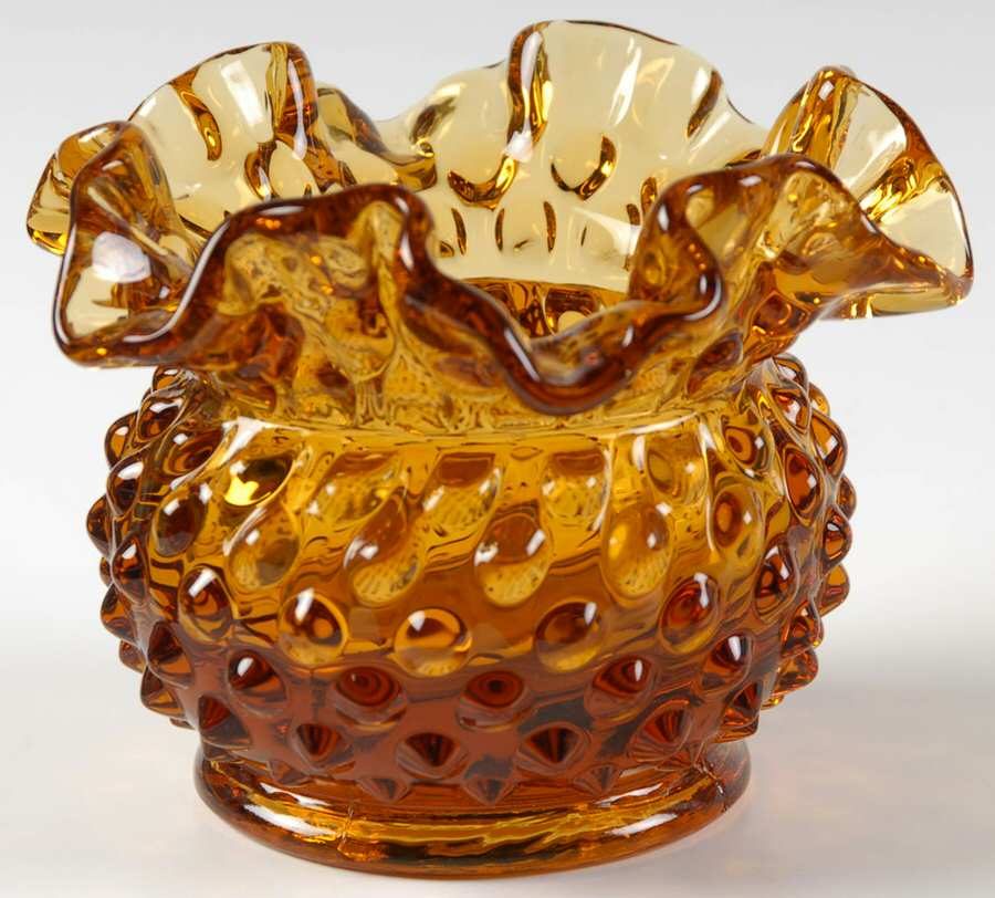 Hobnail Amber (Colonial Amber) 3" Double Crimped Vase by Fenton-1