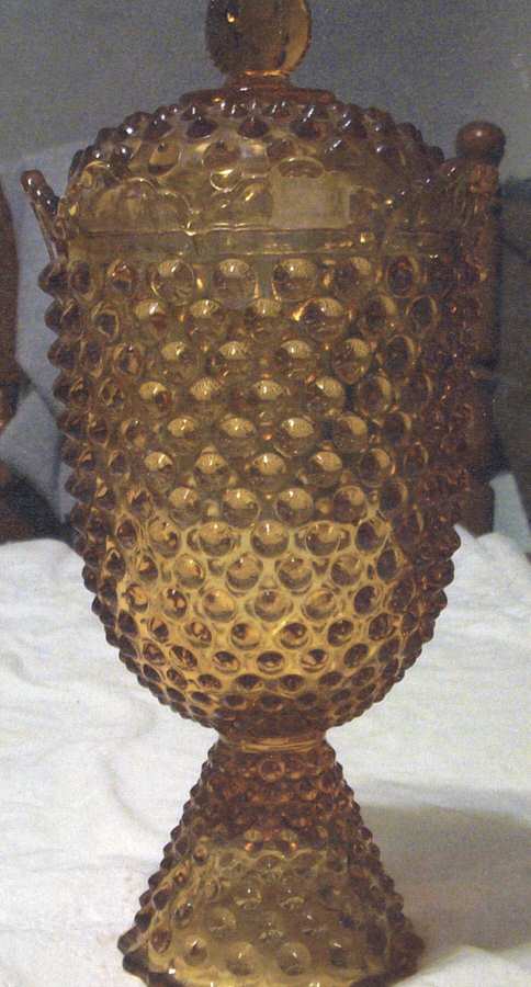 Hobnail Amber (Colonial Amber) Apothecary Jar & Lid by Fenton-1