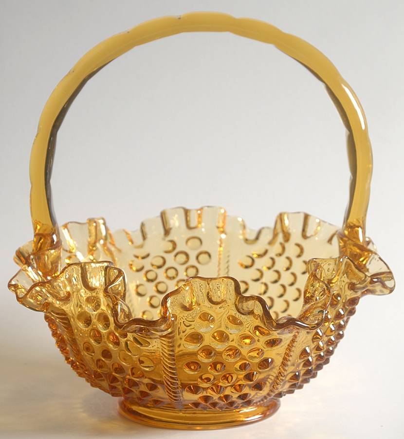 Hobnail Amber (Colonial Amber) #3638 Hobnail 8" Basket by Fenton-1