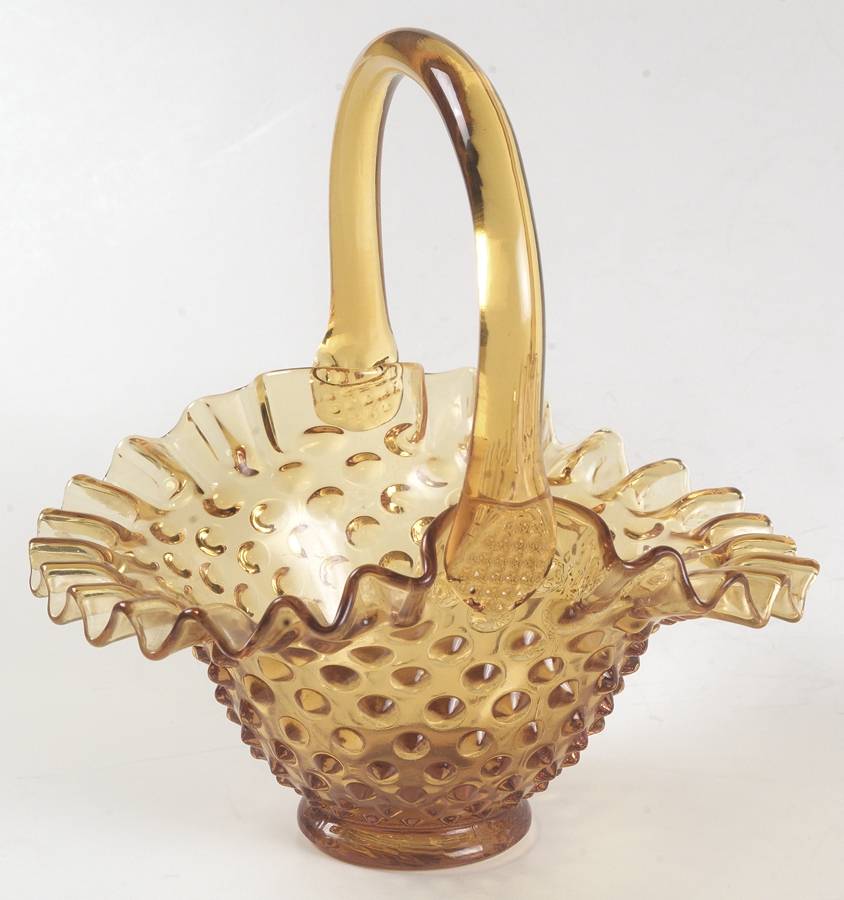 Hobnail Amber (Colonial Amber) #389/3837 Hobnail 7" Basket by Fenton-1
