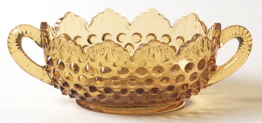 Hobnail Amber (Colonial Amber) Handled Nut Dish by Fenton-1