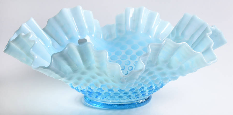 Hobnail Blue (Opalescent) Crimped Bowl by Fenton-1