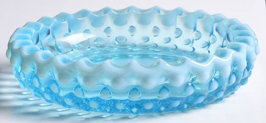 Hobnail Blue (Opalescent) 6" Round Ashtray by Fenton-1