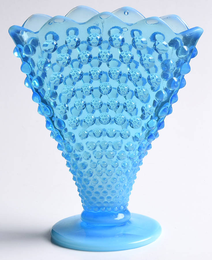 Hobnail Blue (Opalescent) 6" Footed Flared Fan Vase by Fenton-1