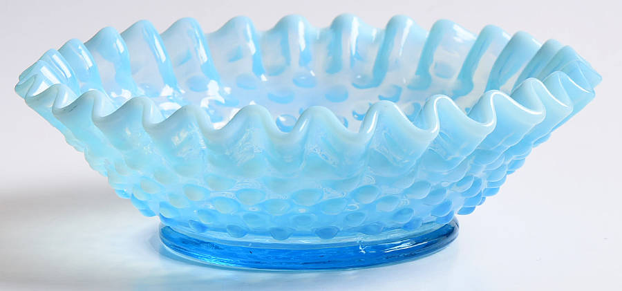 Hobnail Blue (Opalescent) 6" Flared Bon Bon by Fenton-1