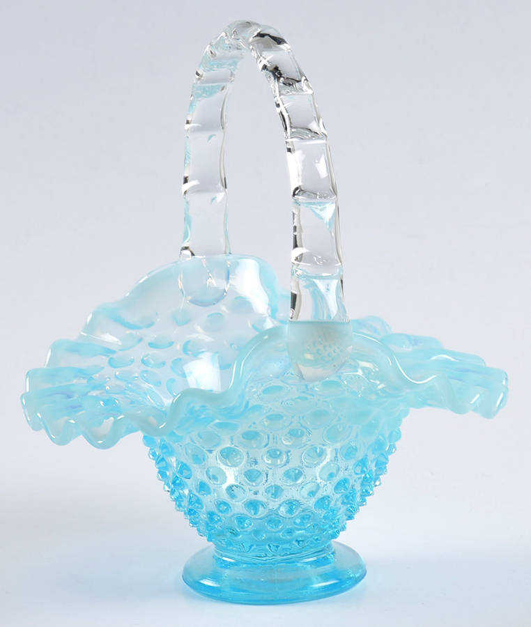 Hobnail Blue (Opalescent) #3835 Hobnail 5" Basket by Fenton-1