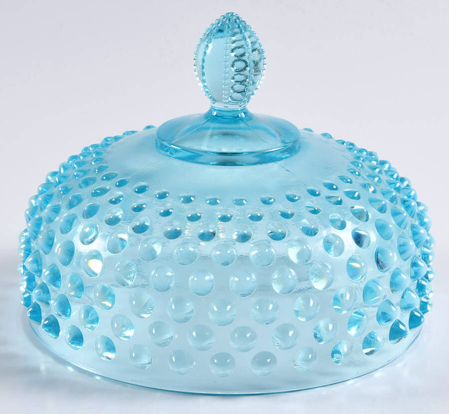 Hobnail Blue (Opalescent) Lid for Round Butter by Fenton-1