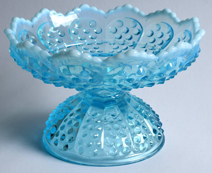 Hobnail Blue (Opalescent) Footed Candle Bowl by Fenton-1