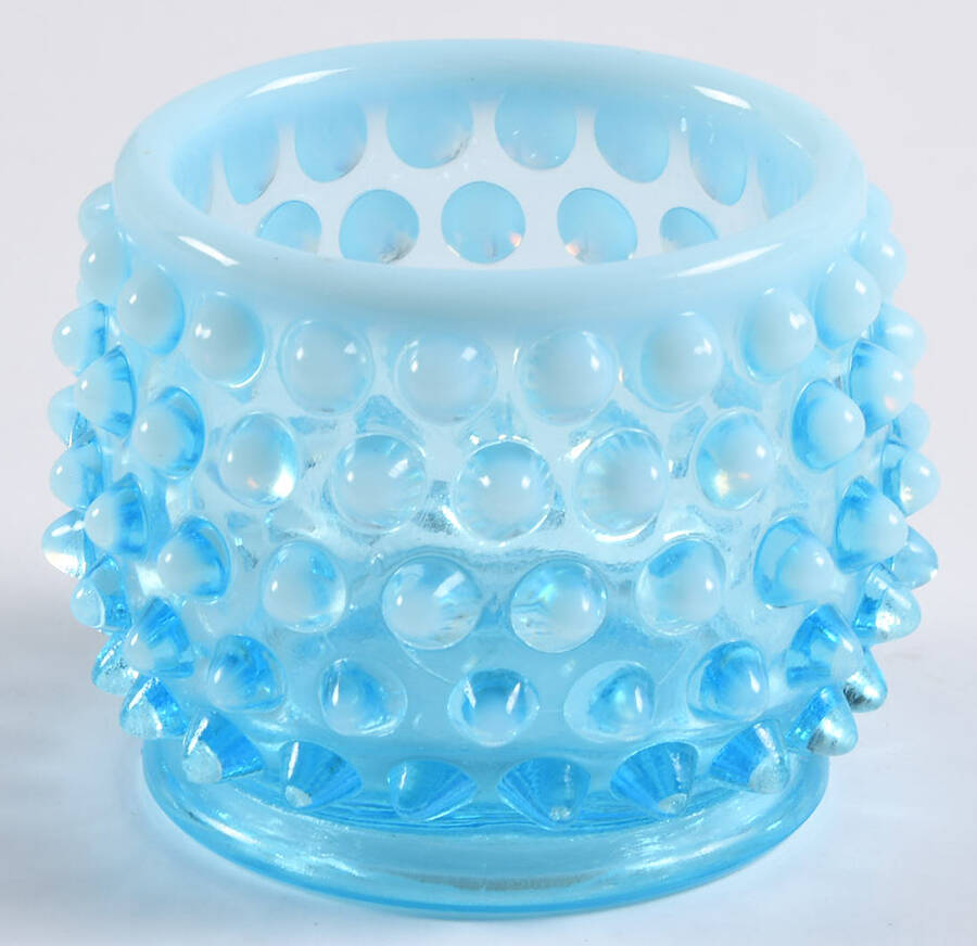 Hobnail Blue (Opalescent) Mustard No Lid by Fenton-1
