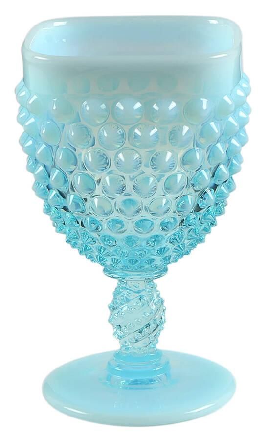 Hobnail Blue (Opalescent) Square Water Goblet by Fenton-1