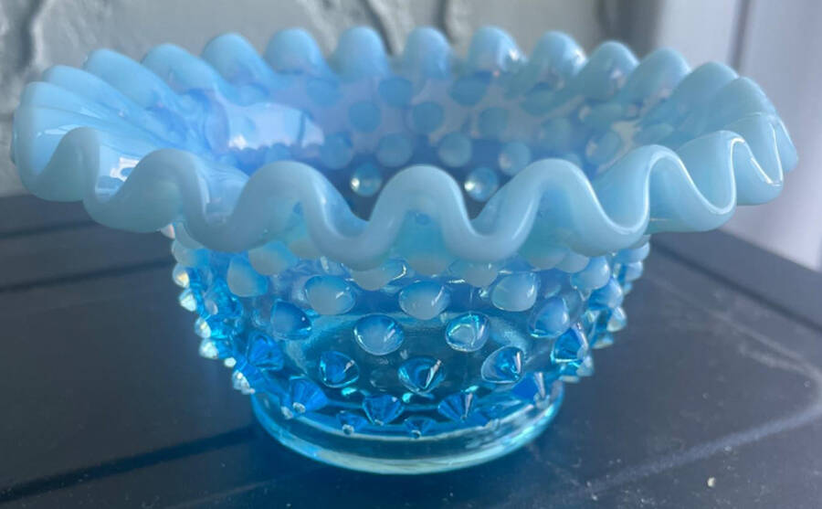 Hobnail Blue (Opalescent) Mayonnaise Bowl, Bowl Only by Fenton-1
