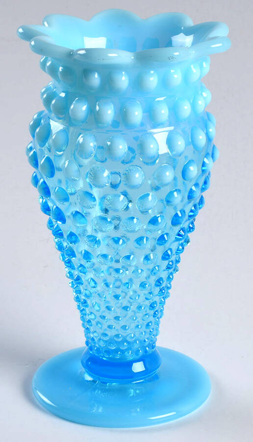 Hobnail Blue (Opalescent) 6" Cupped Flared Vase by Fenton-1