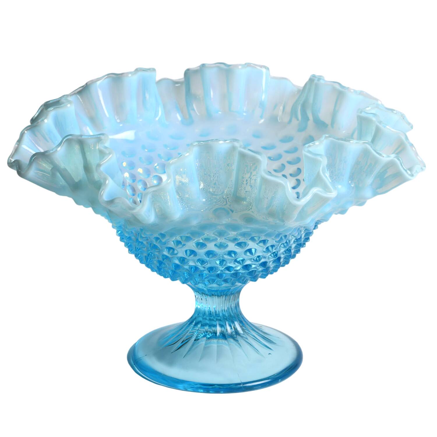 Hobnail Blue (Opalescent) 9" Footed Bowl by Fenton-1