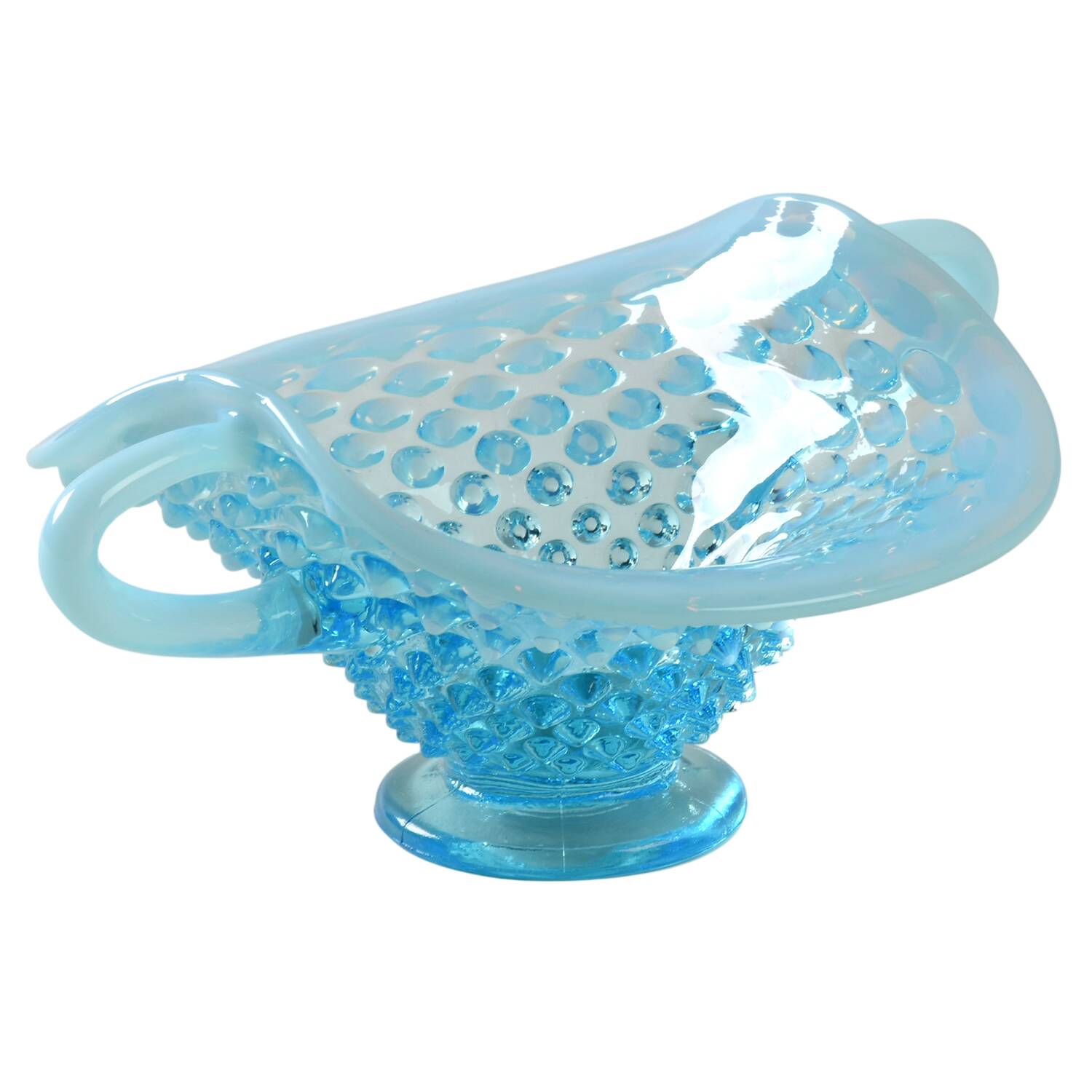 Hobnail Blue (Opalescent) 5" Handled Bon Bon by Fenton-1