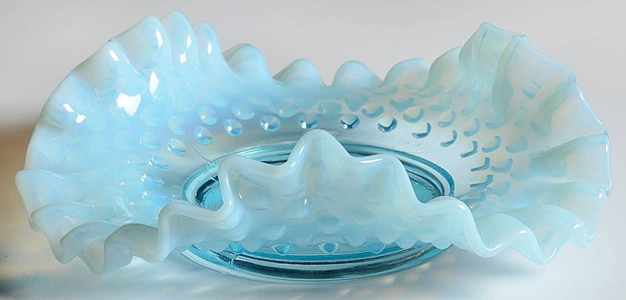 Hobnail Blue (Opalescent) 5" Triangular Bon Bon by Fenton-1