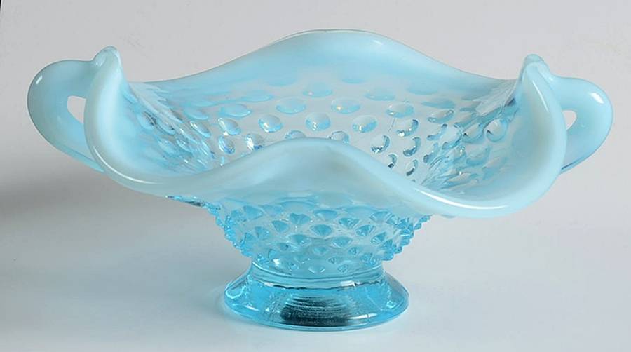Hobnail Blue (Opalescent) 6" Square Handled Bon Bon by Fenton-1