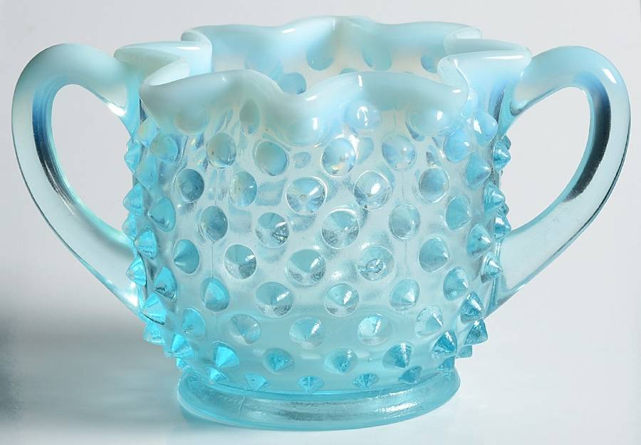 Hobnail Blue (Opalescent) Star Shape Open Sugar by Fenton-1