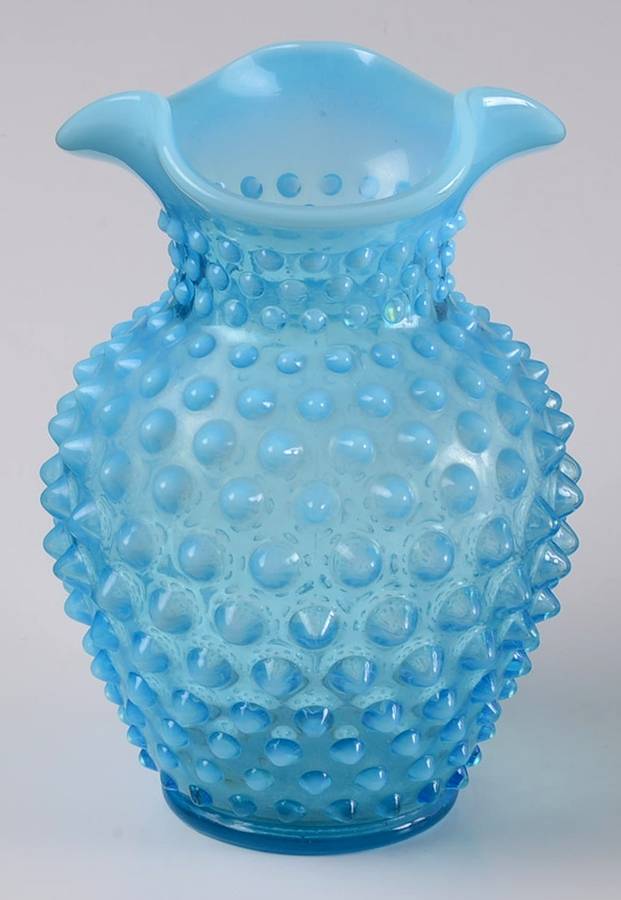 Hobnail Blue (Opalescent) 5" Crimped Tulip Vase by Fenton-1