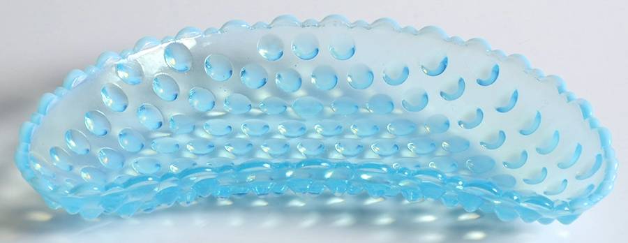 Hobnail Blue (Opalescent) 6" Crescent Shape Tray by Fenton-1