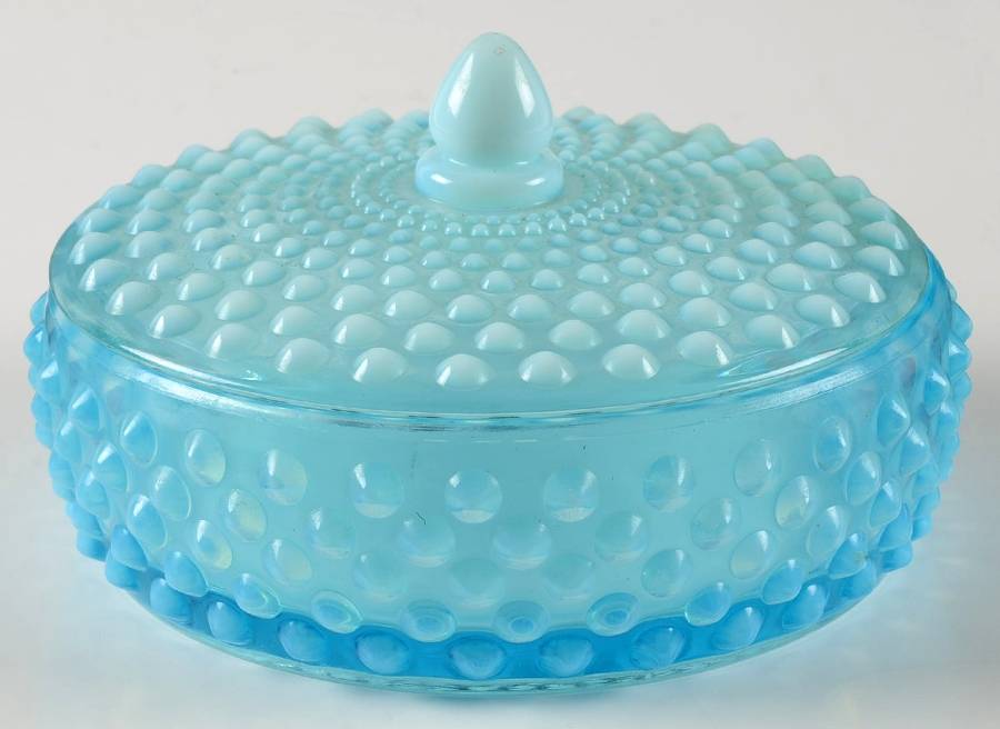 Hobnail Blue (Opalescent) Candy/Powder Box & Lid by Fenton-1