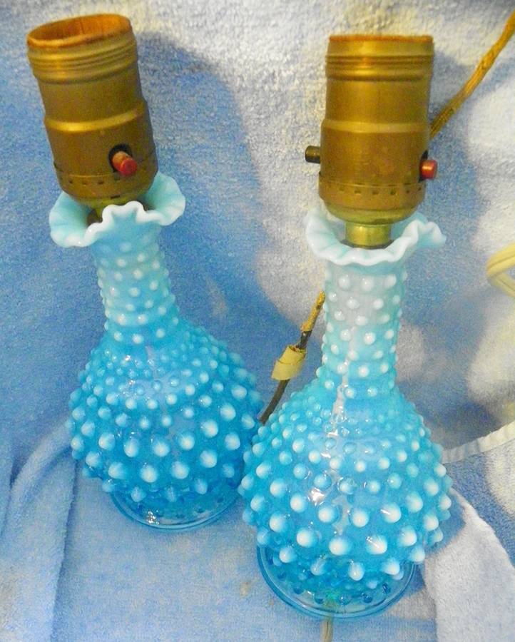 Hobnail Blue (Opalescent) Base for Electric Lamp by Fenton-1
