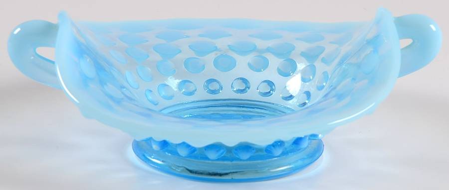 Hobnail Blue (Opalescent) 4" Handled Bon Bon by Fenton-1