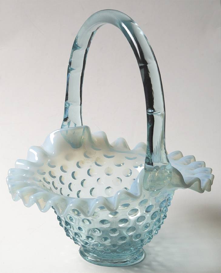 Hobnail Blue (Opalescent) #389/3837 Hobnail 8" Basket by Fenton-1