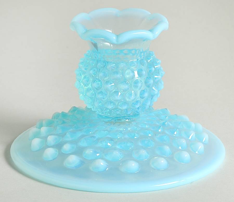 Hobnail Blue (Opalescent) 3" Single Light Candlestick by Fenton-1