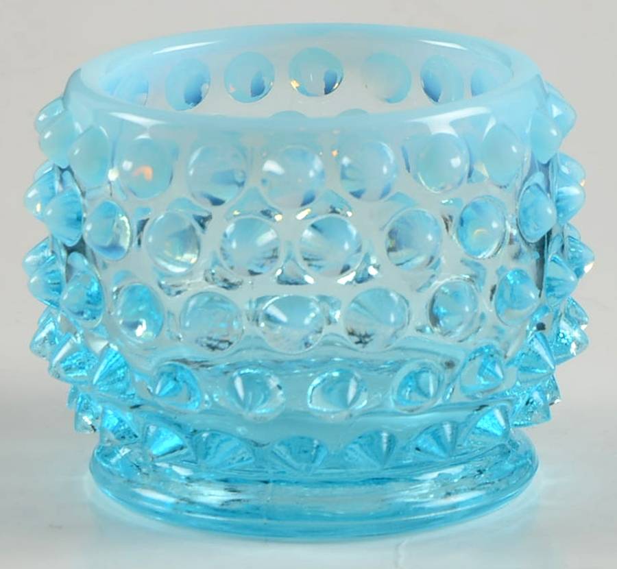 Hobnail Blue (Opalescent) Mustard No Lid by Fenton-1