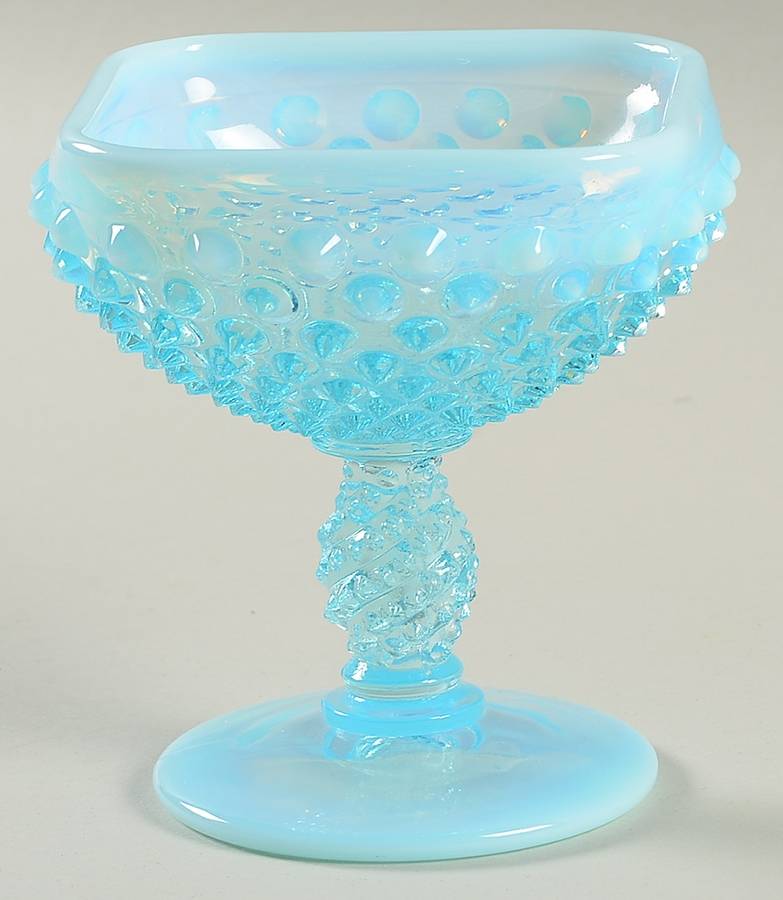 Hobnail Blue (Opalescent) Square Sherbet by Fenton-1