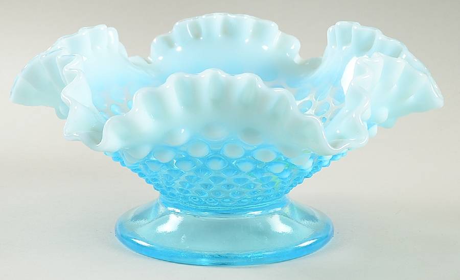 Hobnail Blue (Opalescent) Candle Bowl by Fenton-1