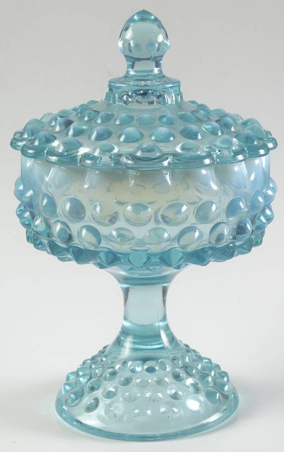 Hobnail Blue (Opalescent) Comport & Lid by Fenton-1