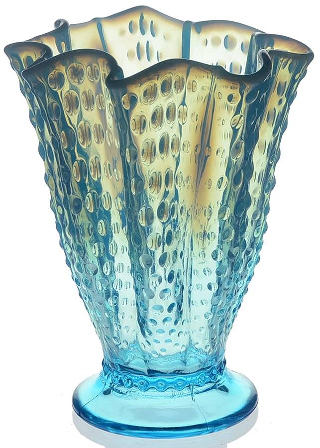 Hobnail Blue (Opalescent) 8" Scalloped Vase by Fenton-1