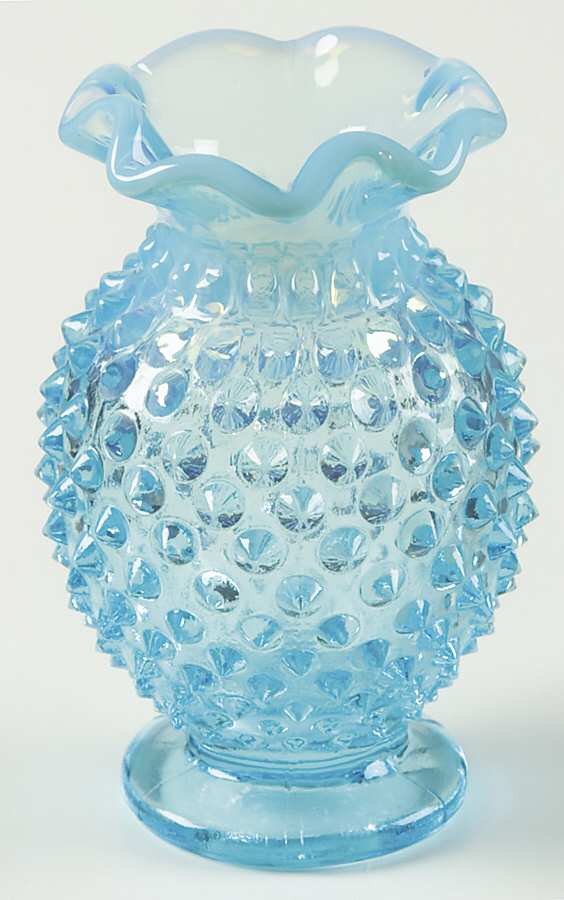 Hobnail Blue (Opalescent) 4" 8-Point Crimped Cupped Miniature Vase by Fenton-1