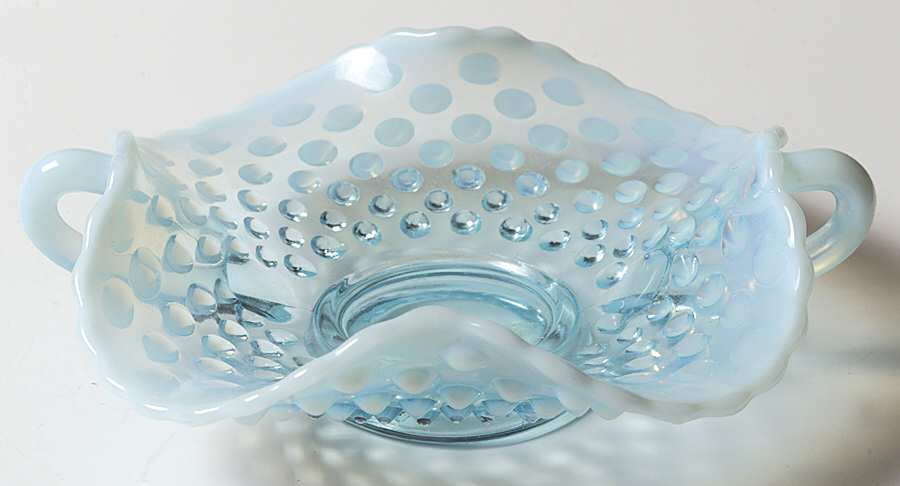 Hobnail Blue (Opalescent) 7" Handled Bon Bon by Fenton-1
